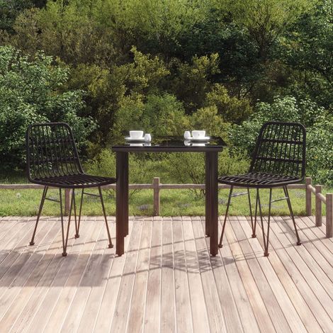 3-tlg. Garten-Essgruppe Schwarz Poly Rattan