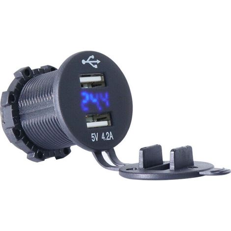 Câbles, adaptateurs et prises - Chargeur étanche 5 V 4,2 A 2 ports USB pour voiture et moto, bleu, rouge, vert, 12 V 24 V, affichage LED, voltmètre avec fil de charge - (Couleur : rouge) (1/5)