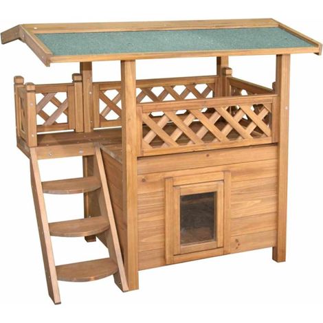 Maisonnette pour chat - KERBL - Lodge - Bois - Marron / Vert - 77 x 50 x 73 cm (1/5)