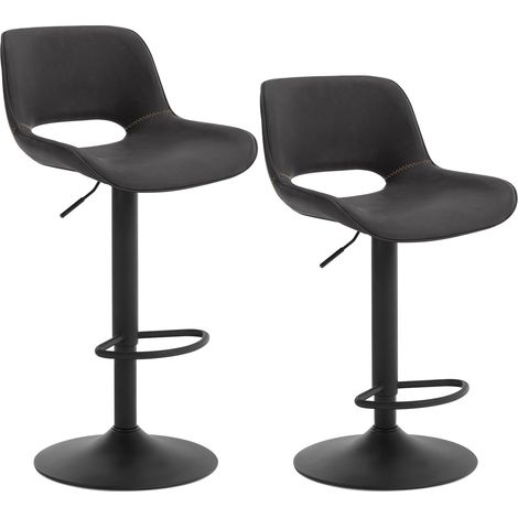 WOLTU 2x Taburetes de Cocina. Taburetes Giratorios y Regulables en Altura con Reposapiés. Taburetes Altos Revestidos en Polipiel con Respaldo para Bar. Cocina y Cafetería. Antracita