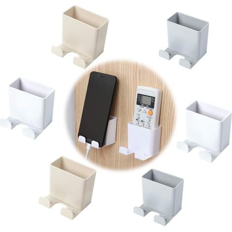 Soporte De Pared Para Mando A Distancia Y Teléfono Móvil - Caja De Almacenamiento Y Carga - ABS - Blanco Gris Beige - 1 Unidad (1/5)