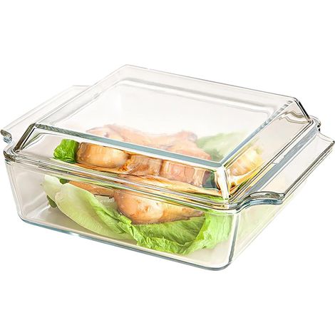 Mini cocotte carrée en verre de 1 L avec couvercles, passe au four, au micro-ondes, mini plats individuels (1/5)