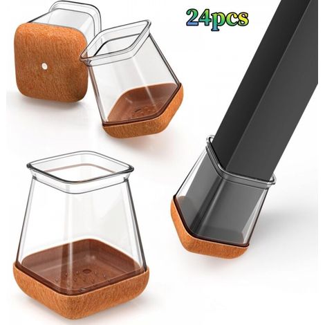 24 pièces de protections de pieds de chaise carrées transparentes de taille S (13-20 mm), protections de sol en silicone, réduisent le bruit et évitent les rayures (1/5)