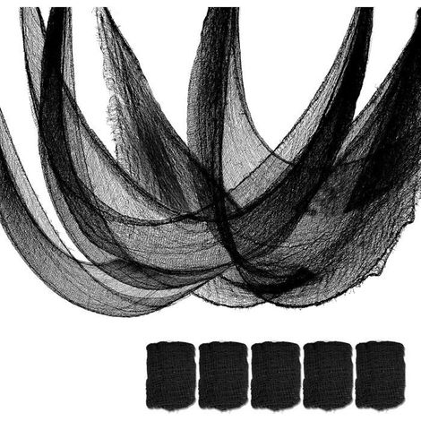 Lot de 5 Tissus Gaze Halloween Noir, Décoration Effrayante pour Mur Table Porche Jardin Maison Fête (1/5)