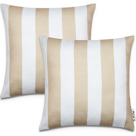 Paco Home Juego 2 Fundas Cojín 45x45 Decorativo Rayas Interior Exterior Decoración Beige 1, 2pcs-Set (1/4)