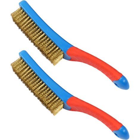2STK Hand-Drahtbürsten-Set, Ergonomischer Griff für komfortablen Halt, Messingbürste zum Entfernen von für Metall, Holz, Rost, Entgraten und Schweißnaht-Reinigung (Blauer Griff) (1/5)