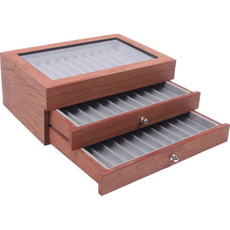 34 Steckplätze Füllfederhalter Rosenholz Vitrinenhalter Aufbewahrungssammler Schubladenbox Organizer Sammler Box (1/5)