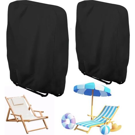 Zweierpack Gartenstuhl-Überzüge – Schutzhülle für Klappstühle – Wasserdicht und winddicht – Schwarz (1/5)