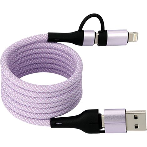 Câble de charge magnétique rapide Irovami 100 W, câble de données magnétique rétractable 4 en 1 en alliage d'aluminium, câble de charge pliable automatique portable et innovant, violet (1/5)