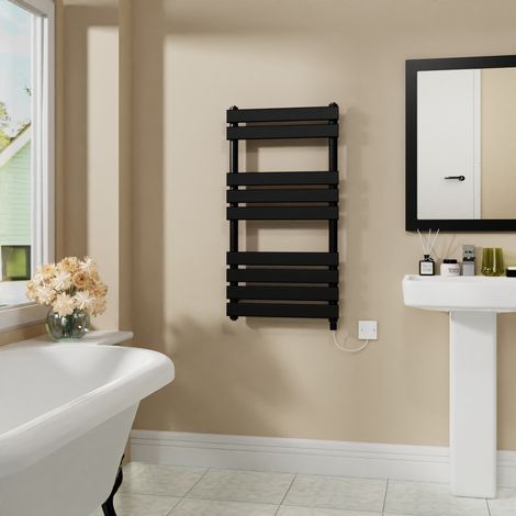 Electric Flat Heated Towel Rail Radiator Black 950x500mm 400W