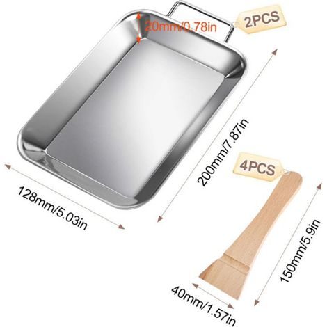 Plat Four - Acier Inoxydable - 20 x 12.8 cm - Poignée Bois - Résistant Chaleur - Pour Pique-Nique Camping - 2 Pièces (1/5)