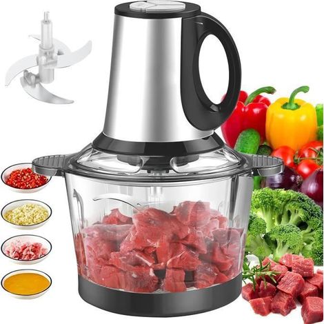 Hachoir Électrique Viande Et Légumes - 4 Lames Acier Inoxydable - Mixeur - 3 Vitesses - Capacité 2L (1/4)