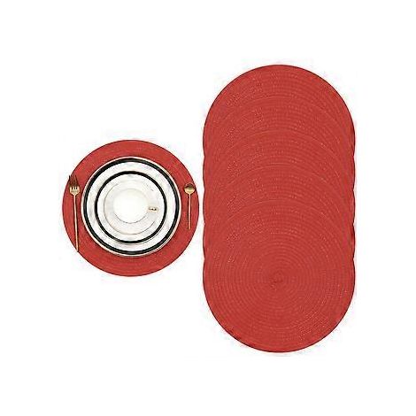 38 cm gewebte runde Tischsets, 6-teilig, wärmeisolierend, geflochtene Baumwolle, waschbar, für Zuhause, Party, Hochzeit, Restaurant (Rot)