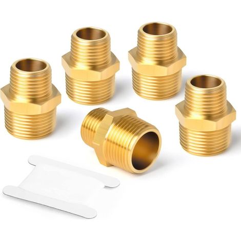 5-teiliges Messing-Rohrverbindungsstück, Sechskant-Reduzierstück, BSP-Außengewinde-Kupplungsverbinder 3/8" x 1/4" für Wasser/Öl/Gas - 1/8" (1/5)