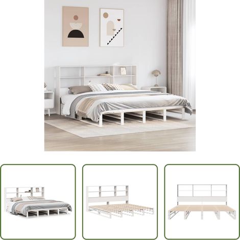 vidaXL Bett mit Regal - Massivholzbett mit Regal ohne Matratze Weiß 180x200 cm (1/5)