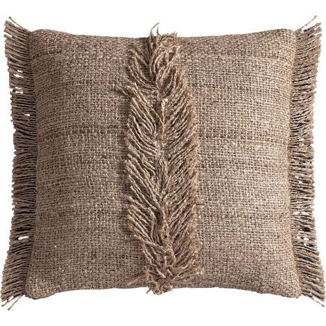 Coussin frangé en coton marron contemporain - marron naturel (1/2)