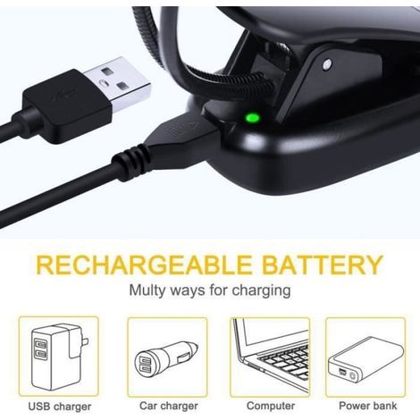Lampe De Lecture - 14 Led - Rechargeable 1200 Mah - Température Couleur Réglable 3000 K À 6500 K - Pince Flexible - 1 Pièce (1/4)