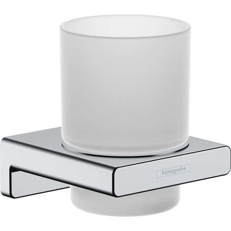 Hansgrohe – Porte-verre en verre sablé avec support mural chromé – Diamètre trou de perçage 6 mm – Installation facile – Élégant pour salle de bain