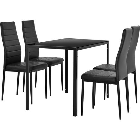 Mesa de comedor negra 105 cm + kit sillas 4 piezas negro 030004092