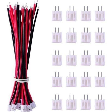 20 Pairs Mini Micro Jst 2.0 Ph 2 Pin Connecteur Prise 2 Broches avec Fils Câbles 80mm (1/4)