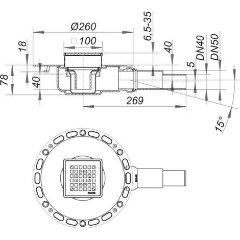 Dallmer 514301 Siphon de sol TistoPlan Quadra
