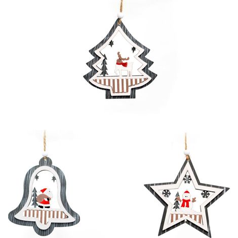 Christmas Wooden Grey Hanging Ornaments set of  3 pcs (1/5)