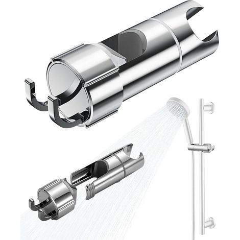 Universal-Brausehalter, Brausehalter für Gleitstange, verstellbare Brausehalterung von 18 bis 25 mm, drehbarer Brausehalter mit 2 Brausehalterhaken
