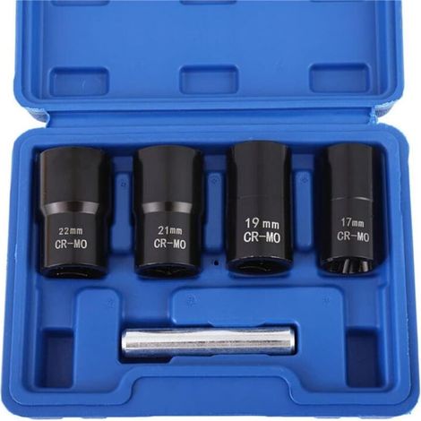 1/2” Drive Impact Bolt Nut Extractor Set, 5pcs Locking Wheel Lug Nut Remover Kit 17mm 19mm 21mm 22mm Twist Socket Tool Set Including a Punch Rod (1/5)