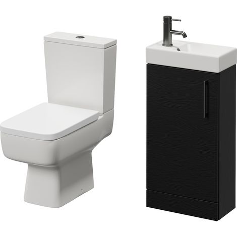 Napoli Cube Nero Oak 400mm Single Door Vanity Unit and Toilet Suite with Align Basin - 400mm - Gunmetal Grey 160mm Handle