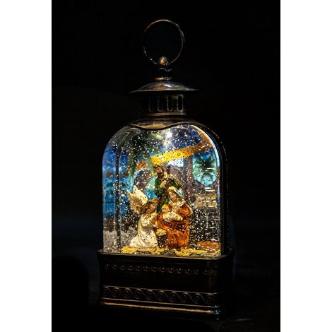 24cm Christmas Nativity Scene Snow Globe Lantern with LED Swirling Snow Effect (1/5)