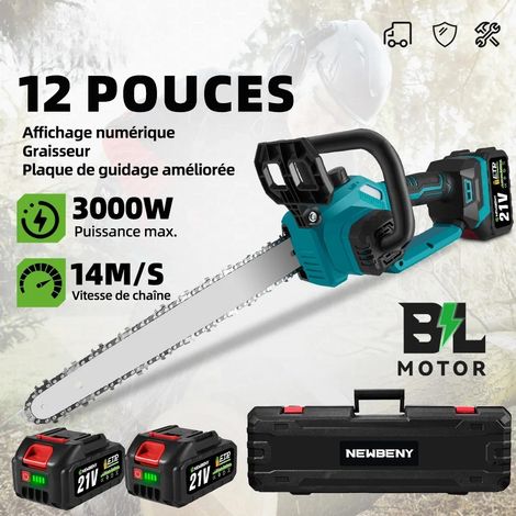 Motosega elettrica senza spazzole da 12 pollici Display a LED Cordless Taglio del legno Sega da giardino per Makita 18-21V Batteria Pin, Con 2 batterie