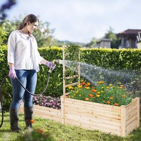 Carré Potager en Bois de Sapin 223x64x134CM Treillis Base Ouverte Peinture DIY Vignes Grimpantes Fruits Fleurs Légumes Naturel (1/3)