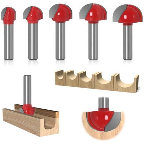 Fraises à fond arrondi – Jeu de 5 – Diamètre de queue : 8 mm – Pour bois dur et matériaux composites – Coupe précise et nette (1/5)