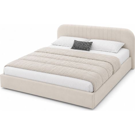 Letto con contenitore 160x200 cm in velluto beige IRVINE (1/5)