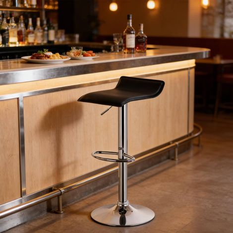 Taburete de bar giratorio, altura ajustable, diseño ergonómico, cuero sintético y acero, negro (1/5)