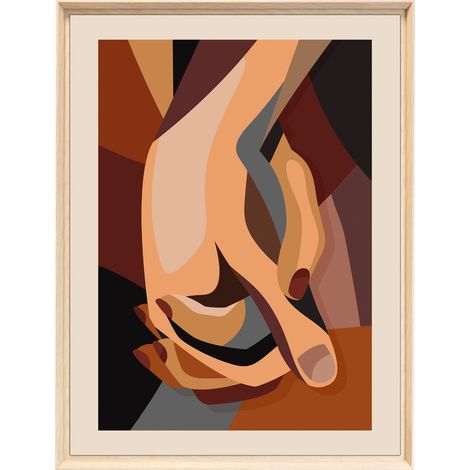 Tableau mural encadré mains enlacées abstraites 60x80 cm - Tableau Mural Décoratif - Image Encadrée Imprimée en HD - Impression 60x80 cm sur Fibres de Bois FSC - Finition Mate - Fabriqué en France (1/5)