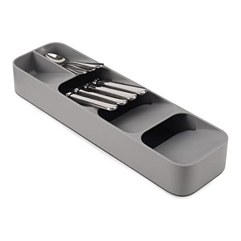 Organisateur de tiroir à couverts compact, 5 compartiments, peut contenir plus de 24 pièces - Gris (1/4)