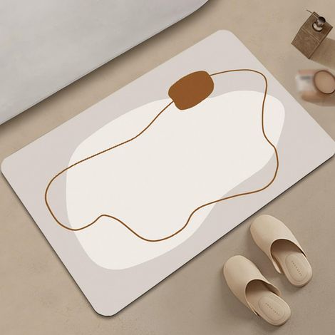 Tapis de Bain Rectangulaire, Absorbant, Séchage Rapide, Antidérapant, Motifs Wabi-Sabi, 40 x 60 cm, Lignes marron sur gris clair (1/4)
