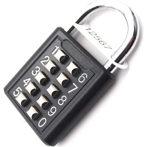 Candado de combinación de 10 dígitos, metálico impermeable - Botón antirrobo negro (1/5)