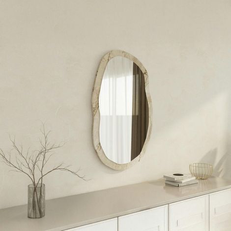 Miroir design organique cadre effet marbre beige 85 cm CODY (1/5)