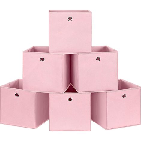 SONGMICS Rfb02Pk-3 Set Di 6 Scatole Di Stoffa Pieghevoli In Tessuto Non Tessuto, Cubiche, Per Riporre Giocattoli E Vestiti, Rosa (1/4)