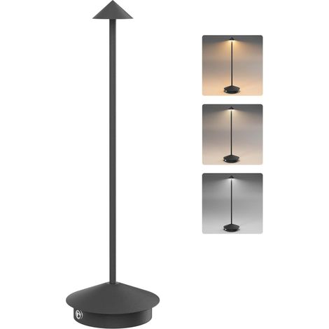 Lot de 2 lampes de bureau LED alimentées par USB-C, batterie 1800 mAh, étanches IP54, portables, à intensité variable (3 couleurs), noires. (1/5)
