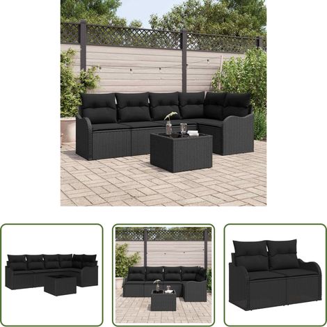 vidaXL Poly-Rattan - Gartensofa-set mit Speicher 6 pcs Schwarz Poly-Rattan (1/5)