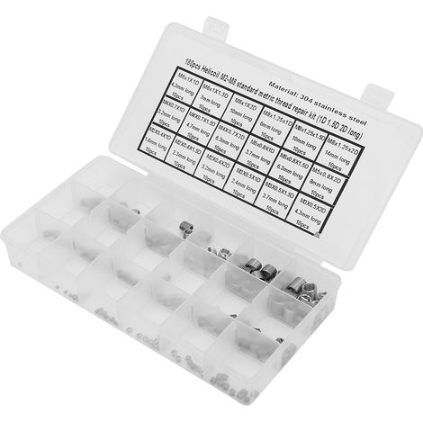 180 inserts filetés en acier inoxydable pour la réparation de filetages M2-M8 (1/5)