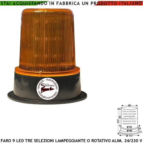 Lampeggiante Arancione 9 Led su 3 Steli Selezione Luce Fissa o Rotante Aliment. 12/24/230 V Montaggio da Palo o Parete Uso Come Monitore su Automatismi o Ripetitore di allarme Cover Metacrilato IP55 (1/4)