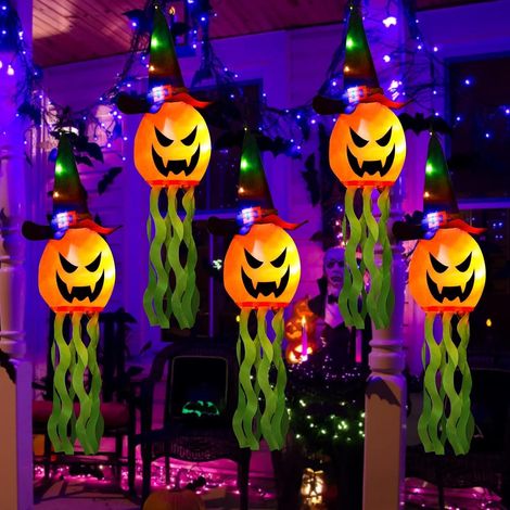 Halloween Anhänger Bunte Licht 2060cm 5 Hexe Hut Kürbis Ornamente Leuchtende Licht Hof Terrasse Garten (1/5)