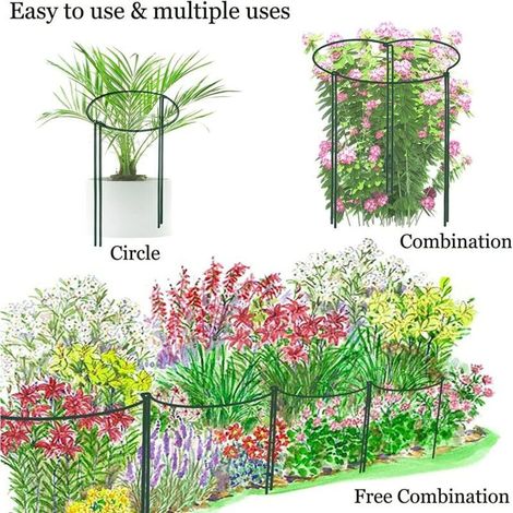 Linghhang – Lot de 10 piquets de soutien demi-rond pour plantes – Fer durable – 20 x 35 cm – Pour tomates, pivoines, hortensias, plantes grimpantes (1/4)