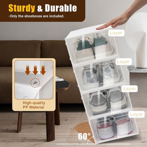 24 Stücke schuhboxen stapelbar transparent, schuhkarton mit deckel, schuhboxen schuhaufbewahrung schuhkarton schuhe organizer, Staubdicht, DIY-Installation, für Schuhe, Bücher, Zeitschriften
