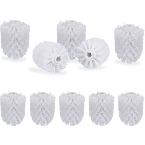 Set of 10 Relaxdays Toilet Brush Heads, Loose Toilet Brushes, 12 mm Threads, Replacement Heads, Diameter 7 cm, White