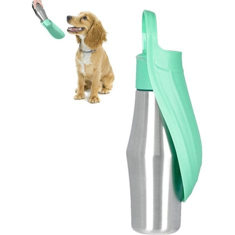 Tragbare Hunde-Trinkflasche, 750 ml, Edelstahl-Trinkbecher für Hunde, hellgrünes Trinkwasser für Haustiere (1/5)